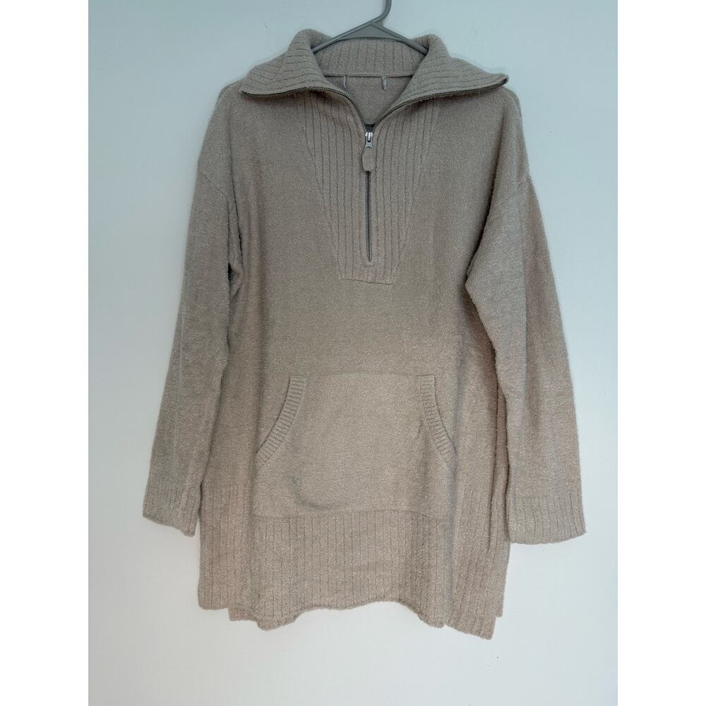 BAREFOOT DREAMS COZYCHIC LITE Sweater half‎ zip tunic chenille M Cream Beige
